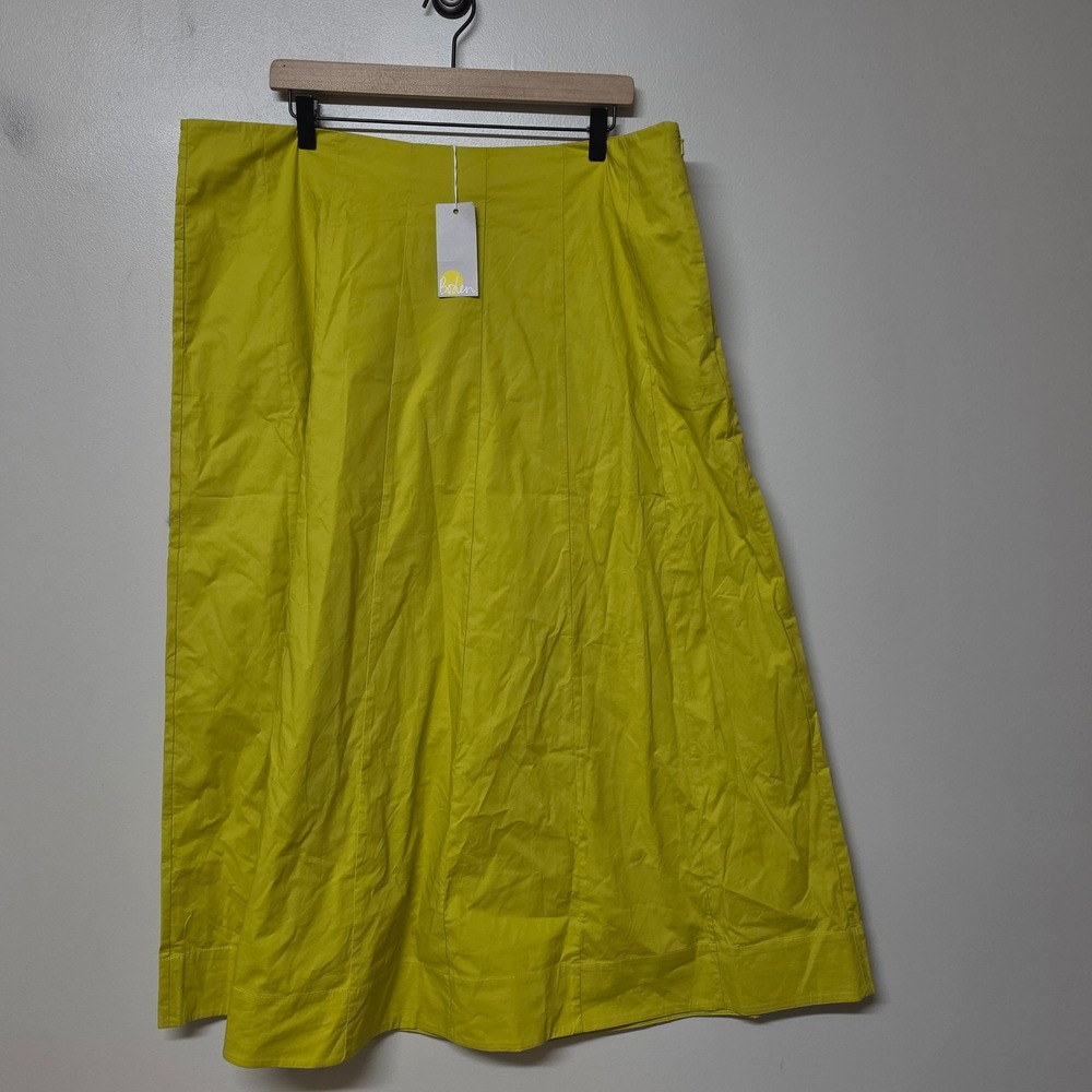 Boden Chartreuse Yellow Cotton Poplin A-Line Midi Skirt T0732 Size US 16/18R NEW